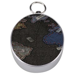 World Map Silver Compasses