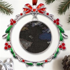 World Map Metal X mas Wreath Ribbon Ornament by Ket1n9