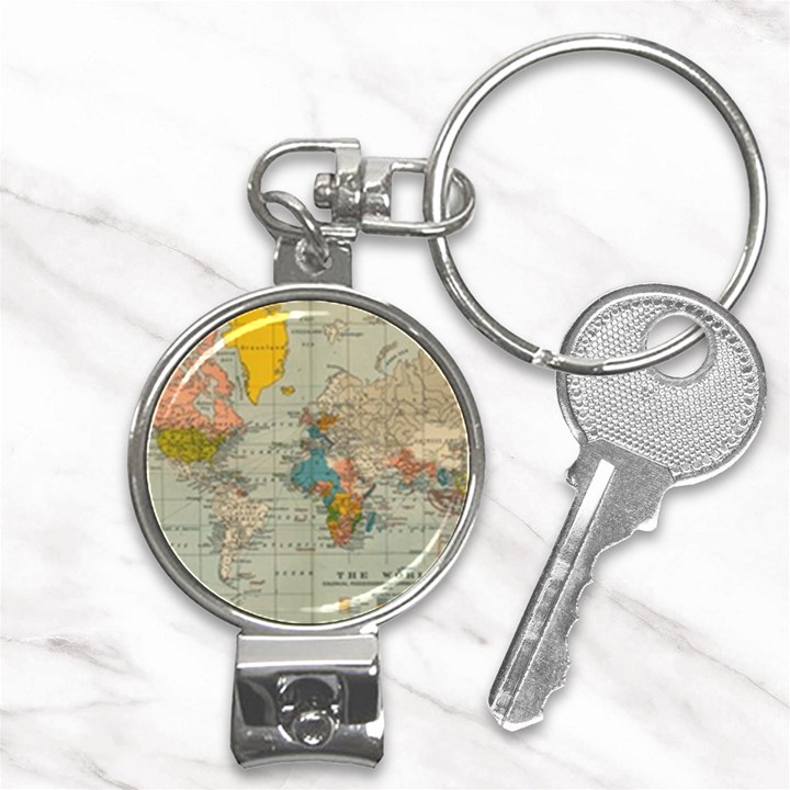 Vintage World Map Nail Clippers Key Chain