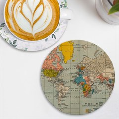 Vintage World Map Uv Print Round Tile Coaster by Ket1n9