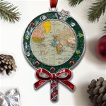 Vintage World Map Metal X Mas Lollipop with Crystal Ornament Front