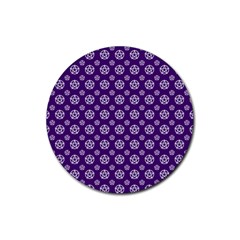 White Pentacle And Purple Pattern Rubber Round Coaster (4 Pack)