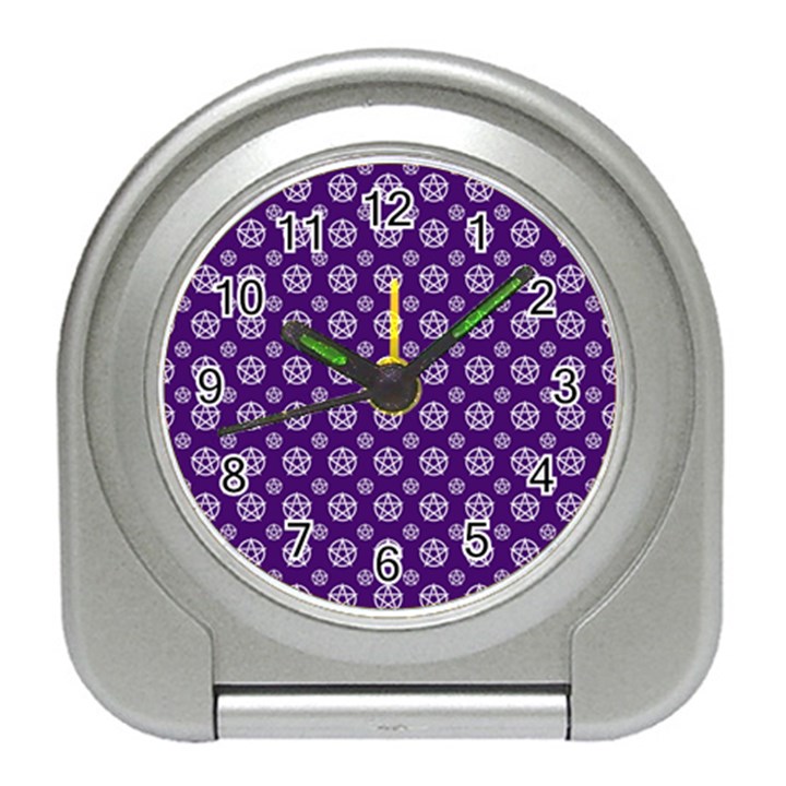 White pentacle and purple pattern Travel Alarm Clock