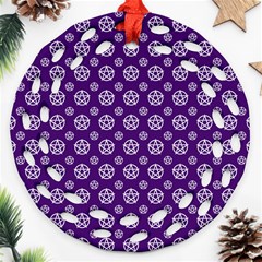 White Pentacle And Purple Pattern Ornament (round Filigree)