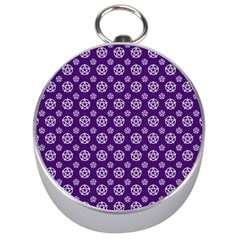 White Pentacle And Purple Pattern Silver Compasses