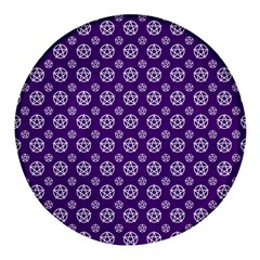 White Pentacle And Purple Pattern Round Glass Fridge Magnet (4 Pack)