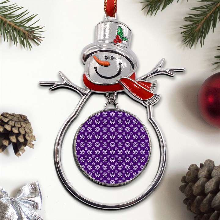 White pentacle and purple pattern Metal Snowman Ornament