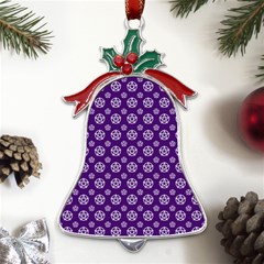 White Pentacle And Purple Pattern Metal Holly Leaf Bell Ornament