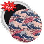 Waves Ocean Sea Water Pattern Rough Seas Digital Art Nature Nautical 3  Magnets (10 pack)  Front