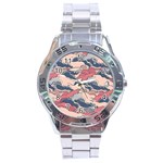 Waves Ocean Sea Water Pattern Rough Seas Digital Art Nature Nautical Stainless Steel Analogue Watch Front