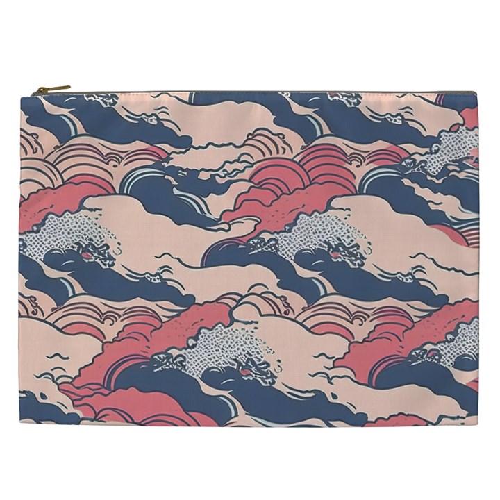 Waves Ocean Sea Water Pattern Rough Seas Digital Art Nature Nautical Cosmetic Bag (XXL)