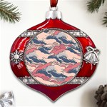 Waves Ocean Sea Water Pattern Rough Seas Digital Art Nature Nautical Metal Snowflake And Bell Red Ornament Front