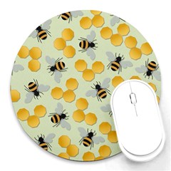 Bees Pattern Honey Bee Bug Honeycomb Honey Beehive Round Mousepad by Bedest