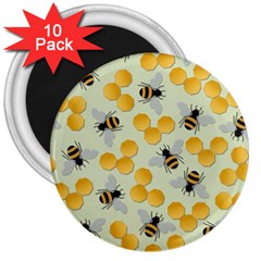 Bees Pattern Honey Bee Bug Honeycomb Honey Beehive 3  Magnets (10 Pack)  by Bedest