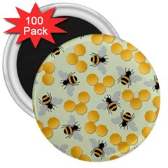 Bees Pattern Honey Bee Bug Honeycomb Honey Beehive 3  Magnets (100 Pack) by Bedest