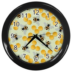 Bees Pattern Honey Bee Bug Honeycomb Honey Beehive Wall Clock (black) by Bedest