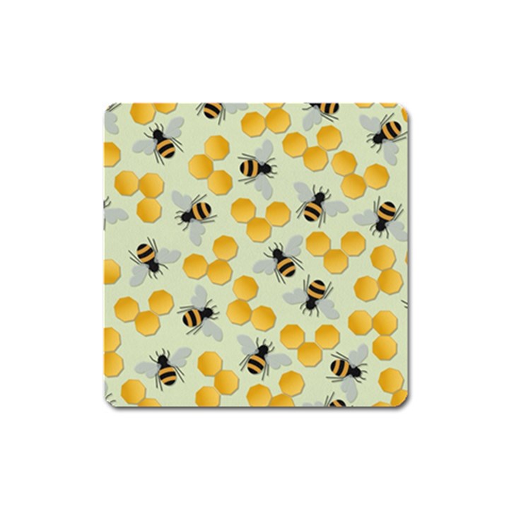 Bees Pattern Honey Bee Bug Honeycomb Honey Beehive Square Magnet