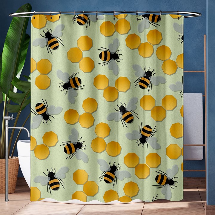 Bees Pattern Honey Bee Bug Honeycomb Honey Beehive Shower Curtain 60  x 72  (Medium) 