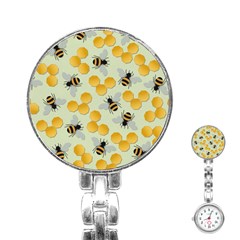 Bees Pattern Honey Bee Bug Honeycomb Honey Beehive Stainless Steel Nurses Watch by Bedest