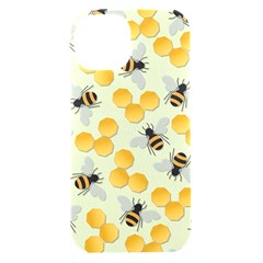 Bees Pattern Honey Bee Bug Honeycomb Honey Beehive Iphone 15 Black Uv Print Pc Hardshell Case