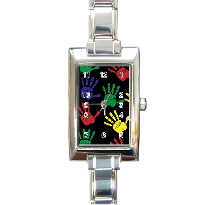 Handprints Hand Print Colourful Rectangle Italian Charm Watch