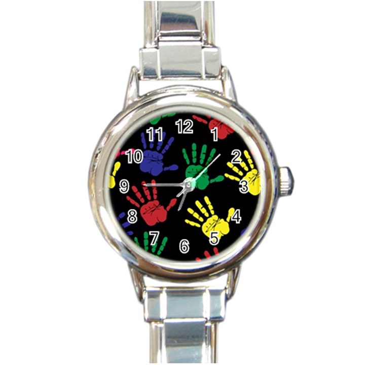 Handprints Hand Print Colourful Round Italian Charm Watch