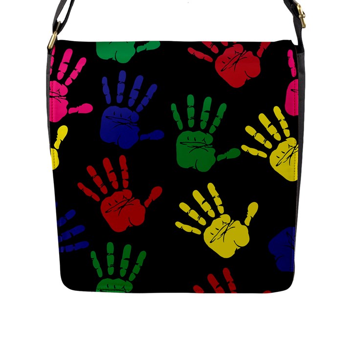 Handprints Hand Print Colourful Flap Closure Messenger Bag (L)