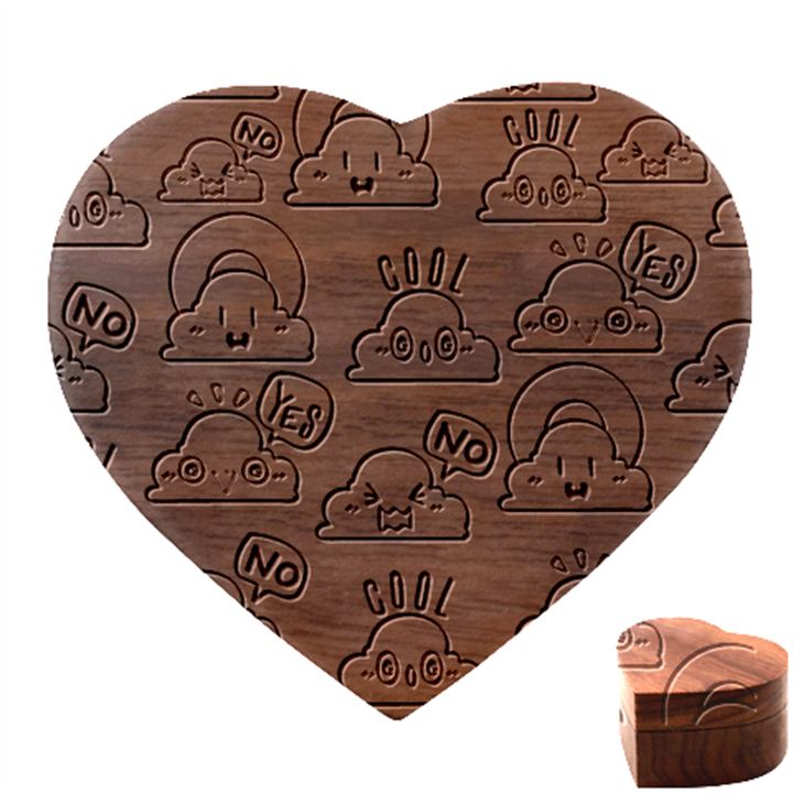 Cloud Seamless Pattern Heart Wood Jewelry Box