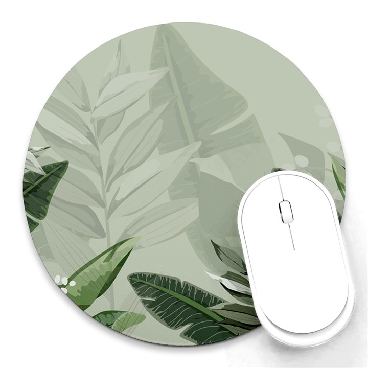 Banana Leaf Plant Pattern Round Mousepad