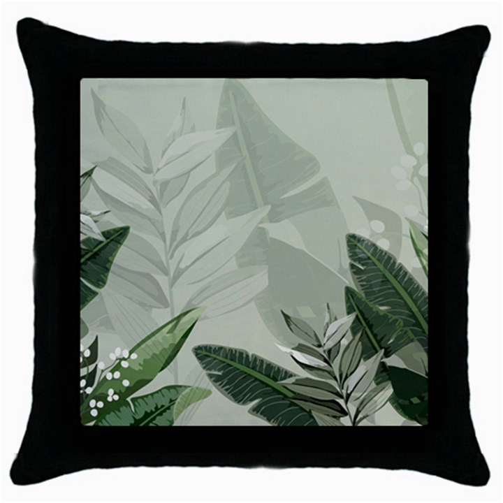 Banana Leaf Plant Pattern Throw Pillow Case (Black)