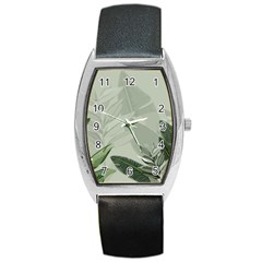 Banana Leaf Plant Pattern Barrel Style Metal Watch