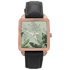 Banana Leaf Plant Pattern Rose Gold Leather Watch 