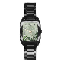 Banana Leaf Plant Pattern Stainless Steel Barrel Watch by anzea