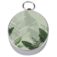 Banana Leaf Plant Pattern Silver Compasses by anzea