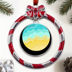 Abstract Background Beach Coast Metal Red Ribbon Round Ornament by anzea