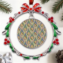 Tribal Background Boho Batik Metal X mas Wreath Ribbon Ornament