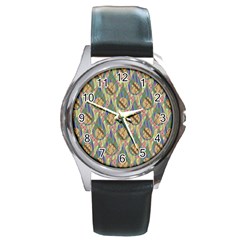 Tribal Background Boho Batik Round Metal Watch