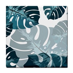 Monstera Leaves Background Tile Coaster