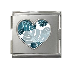 Monstera Leaves Background Mega Link Heart Italian Charm (18mm) by anzea