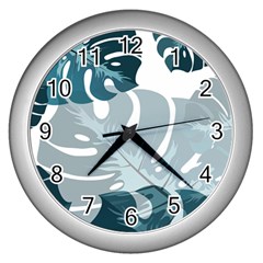 Monstera Leaves Background Wall Clock (silver) by anzea