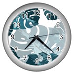 Monstera Leaves Background Wall Clock (Silver) Front