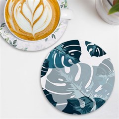 Monstera Leaves Background Uv Print Round Tile Coaster