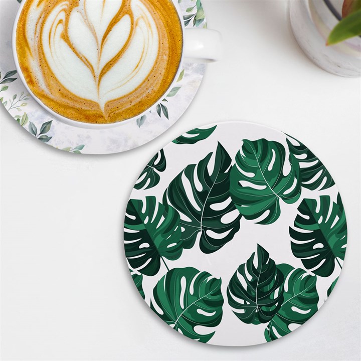 Illustrations Monstera Leafes UV Print Round Tile Coaster