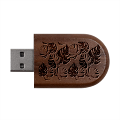 Illustrations Monstera Leafes Wood Oval Usb Flash Drive by anzea