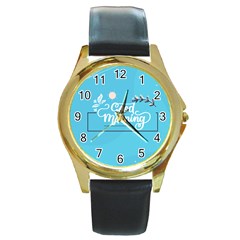 Background Good Morning Round Gold Metal Watch