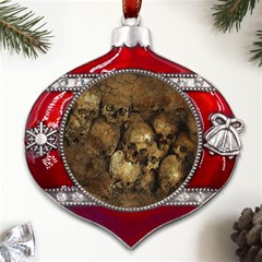 Skull Texture Vintage Metal Snowflake And Bell Red Ornament by anzea