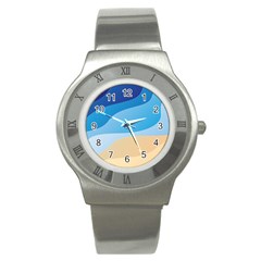 Illustrations Waves Line Rainbow Stainless Steel Watch by anzea