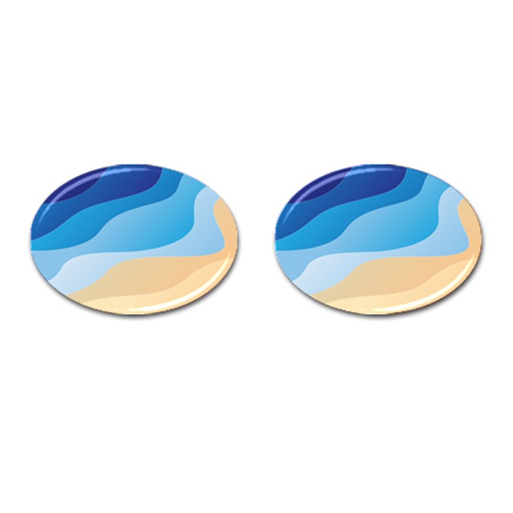 Illustrations Waves Line Rainbow Cufflinks (Oval)