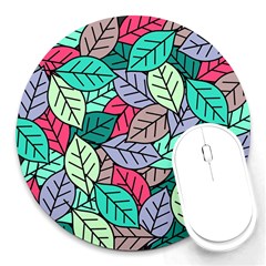 Pattern Leaves Background Nature Round Mousepad by Proyonanggan