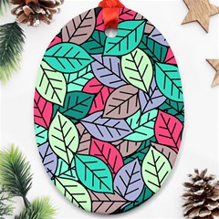 Pattern Leaves Background Nature Oval Ornament (two Sides)